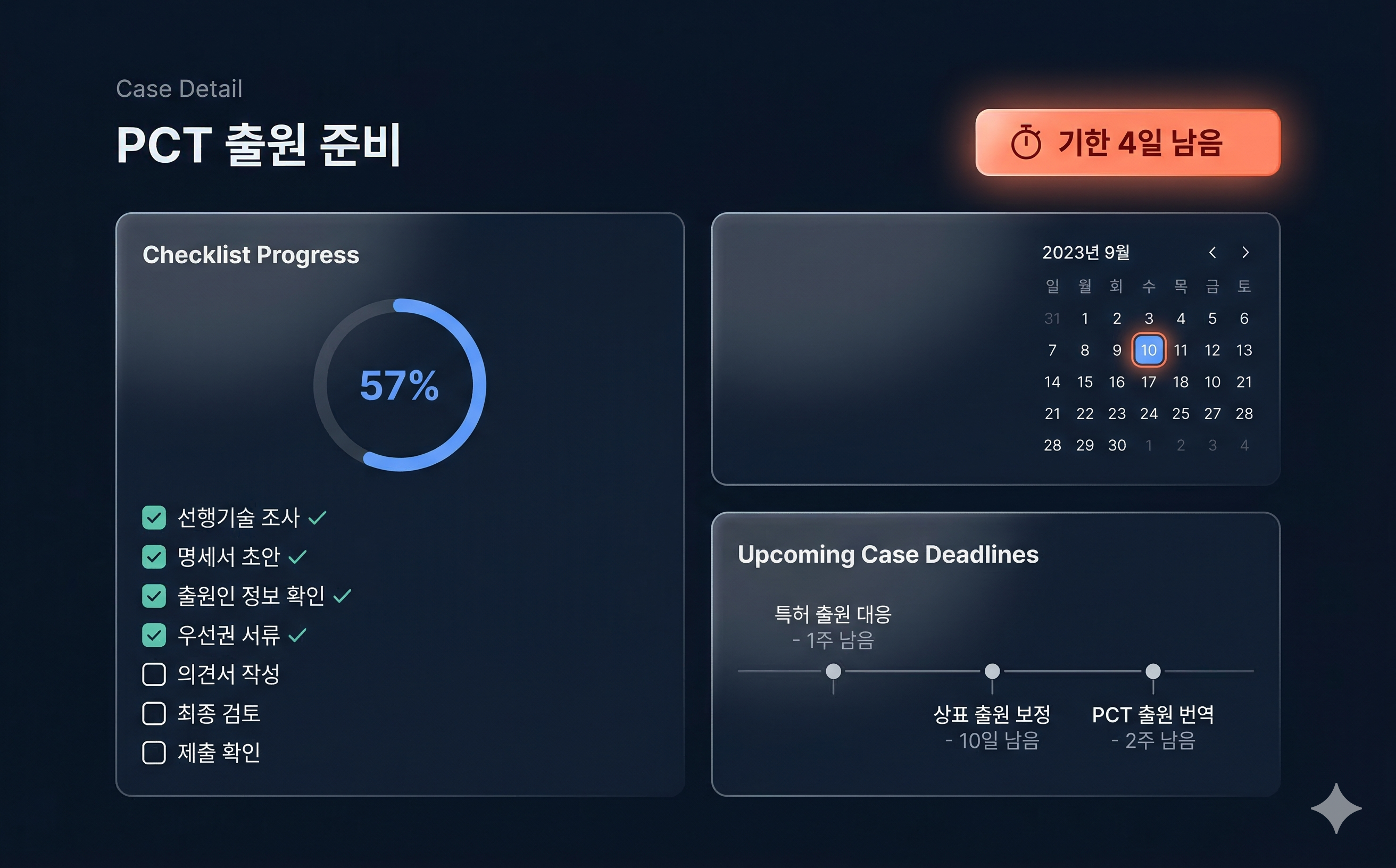 체크리스트 및 기한 관리 화면